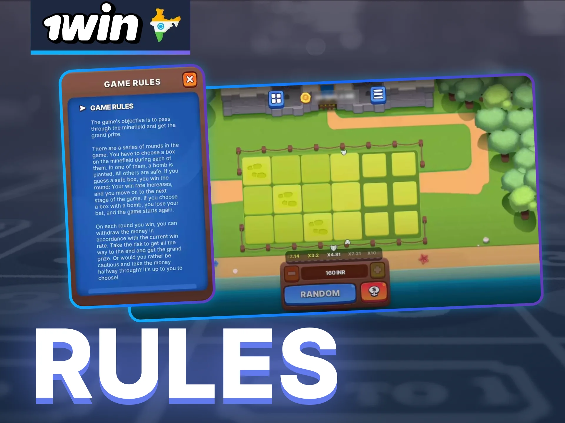 Be sure to read the rules for playing Royal Mines at 1win.