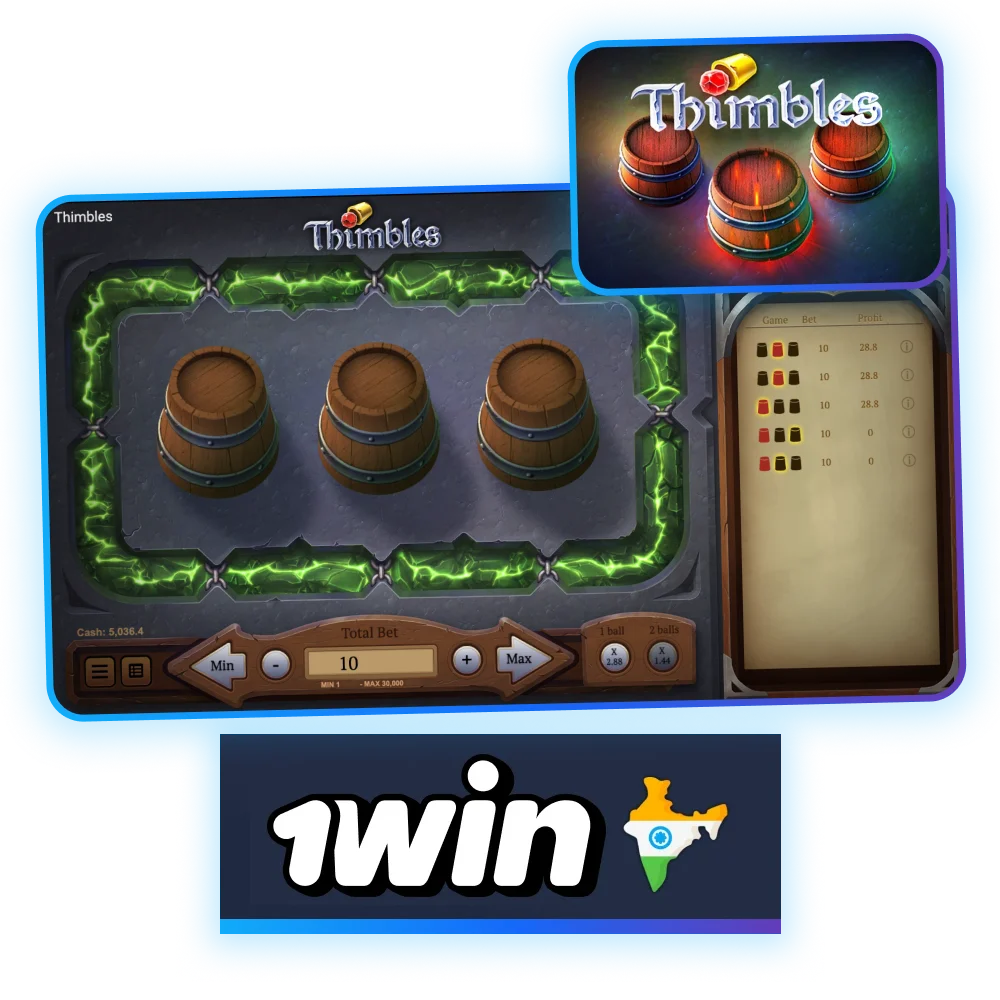 Try your luck in 1win Thimbles, guess the right cup and win.